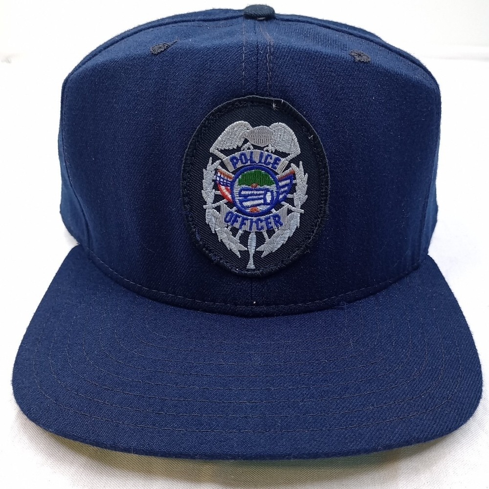 Vintage Police Officer Hat Cap Navy Blue Snapback New Era Dupont Visor Pro Model